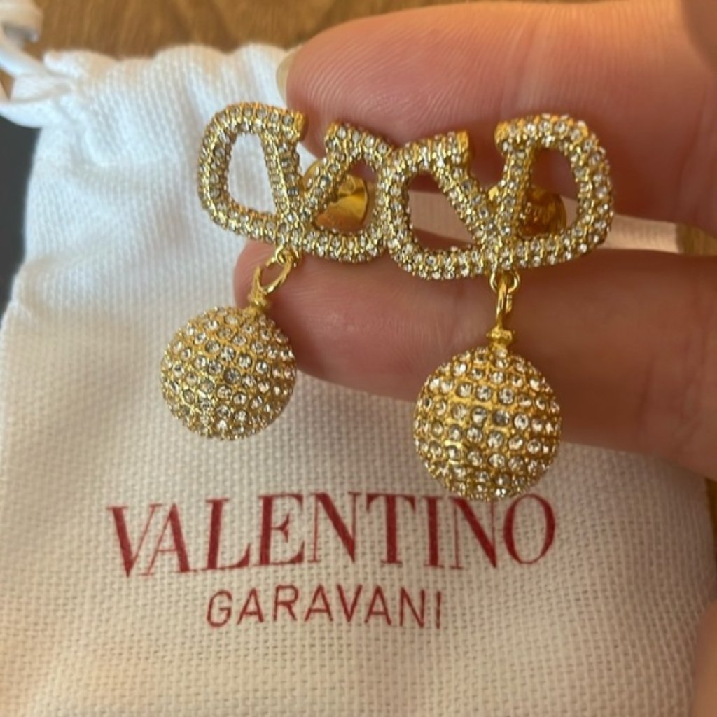Valentino Gold Tone Stud Dangle Balm Earrings 250$